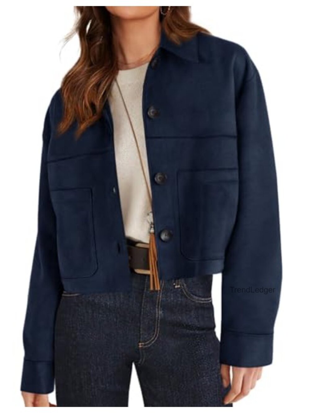 Faux Suede Shacket Cropped Lightweight Aviator Jacket